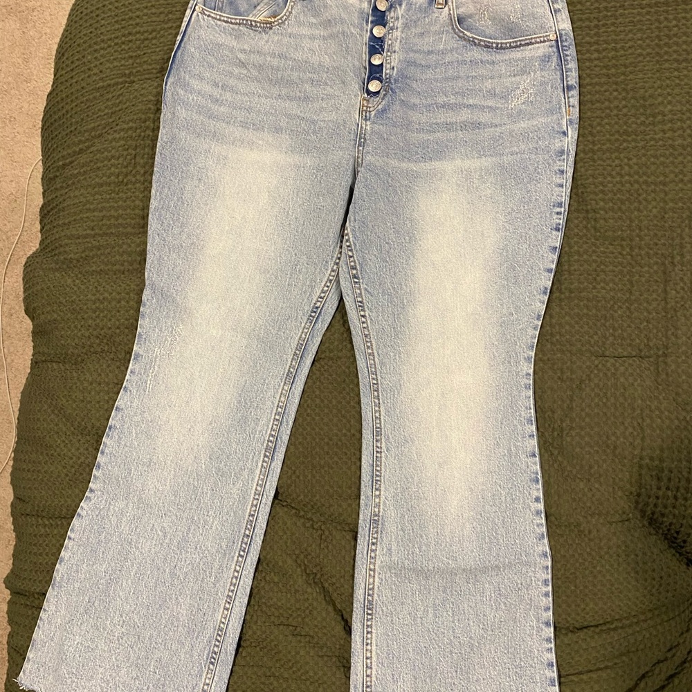 Blue Flare Wide Leg Jeans with Faded Wash